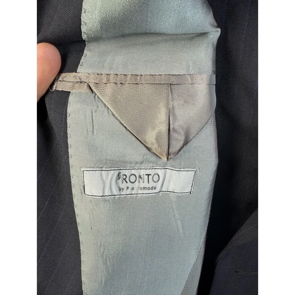 Pronto Suit Mens‎ 44R Black Pinstripe Wool Blend Two Piece Jacket Pants 38x28